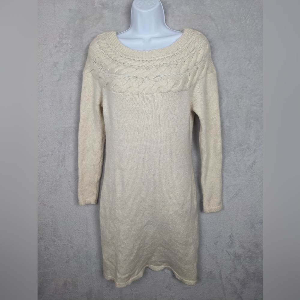 Lauren Ralph Lauren Sweater Dress Women Medium Ivory Cable Knit Wool Alpaca